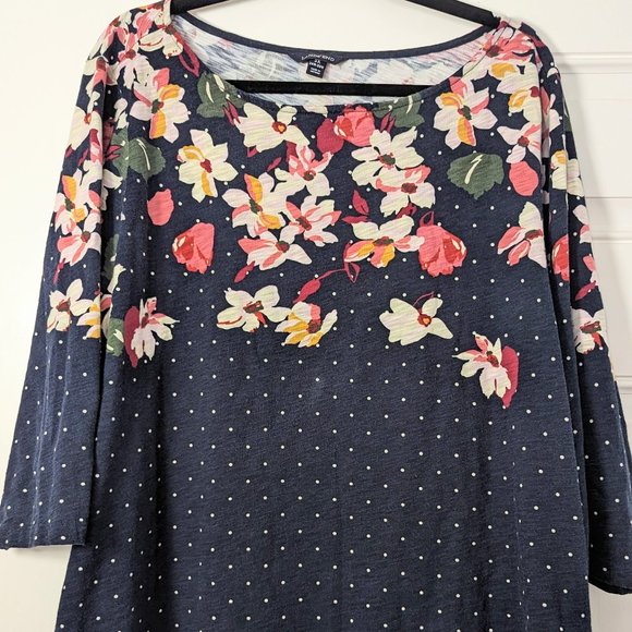 Lands' End Tops Lands End Navy Blue Floral Boatneck Slub Shirt